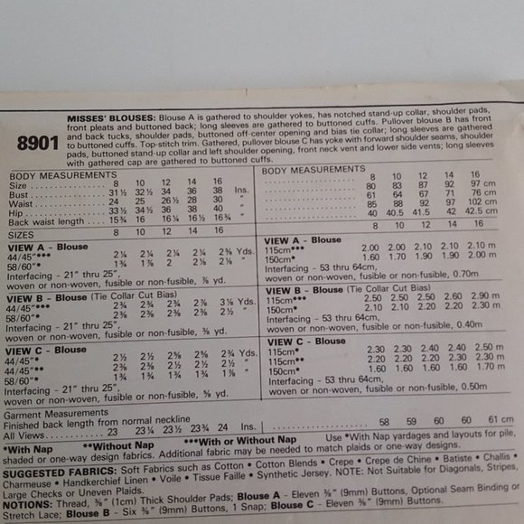 Vintage McCall's Sewing Pattern 8901 Liz Claiborne Blouses Miss Size 8 Bust 31.5 - Picture 3 of 10